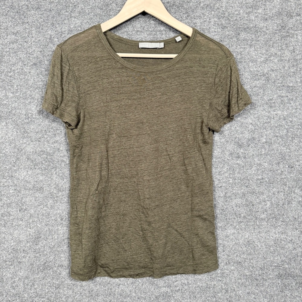 Vince Womens Size XS Tee T-Shirt Heathered Gray Linen Crew Neck Short Sleeves